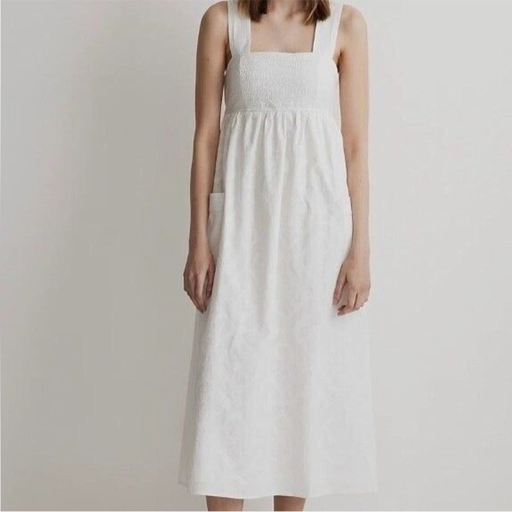 NWT Madewell White Floral Embroidered Textured Cutout Back Midi Dress